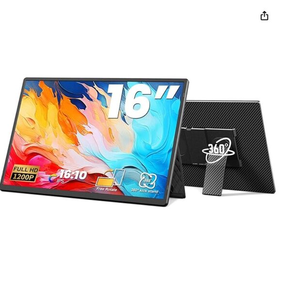 Laptop Screen Extender 16.1" 1200P FHD Portable Monitor 360° Rotating Detachable - Picture 1 of 7
